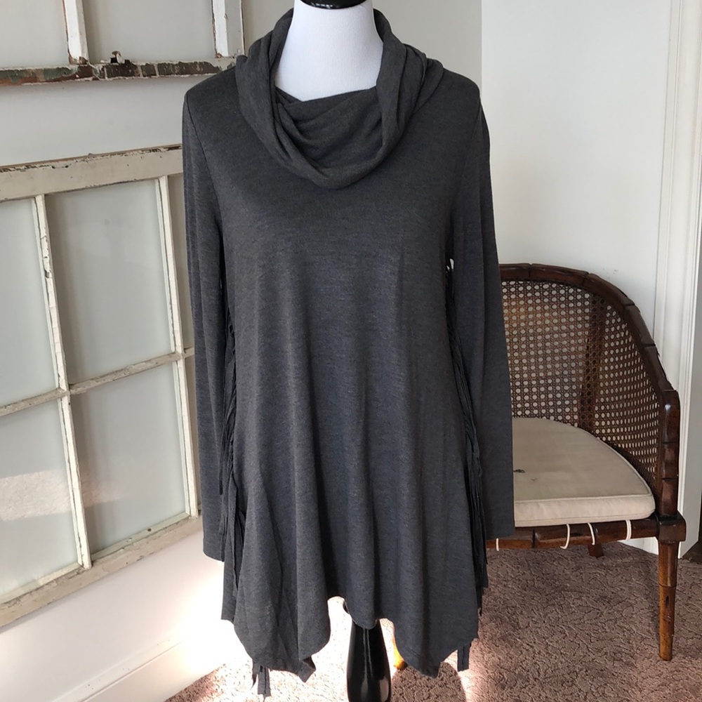 Fringe accent Grey sweater dress